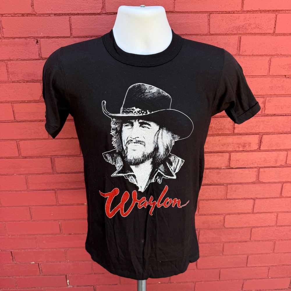 Vintage 1984 Waylon Jennings USA 84 Tour Shirt Black Sportswear Mens Small